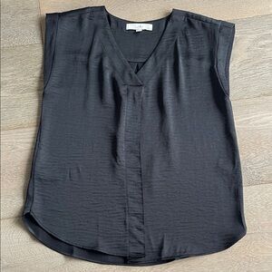 LOFT Black V-Neck Blouse small cap sleeves